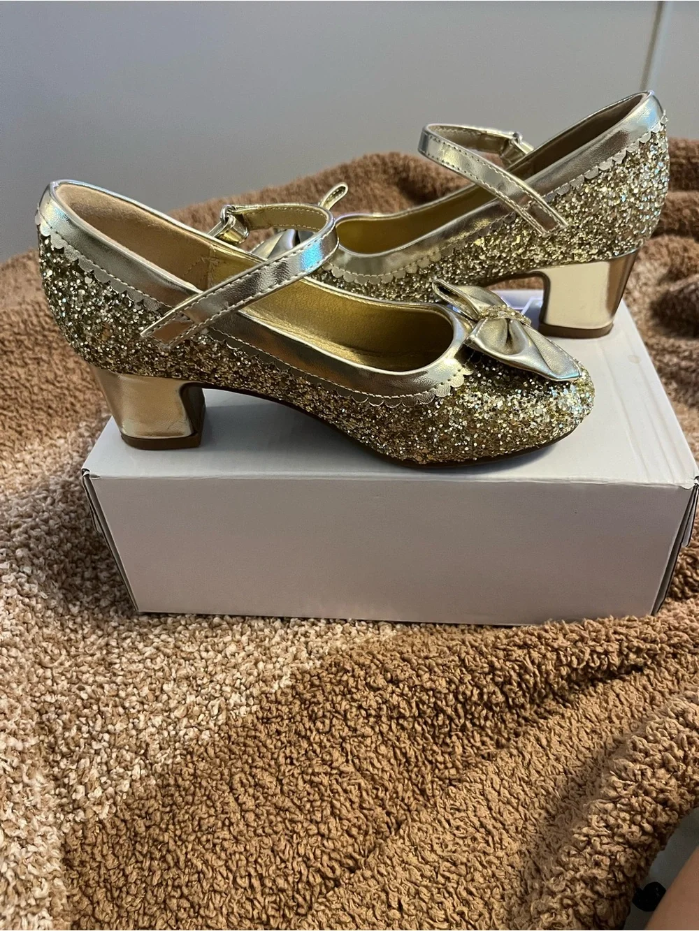 Girls Gold Glitter Bow Mary Jane Dress Shoes